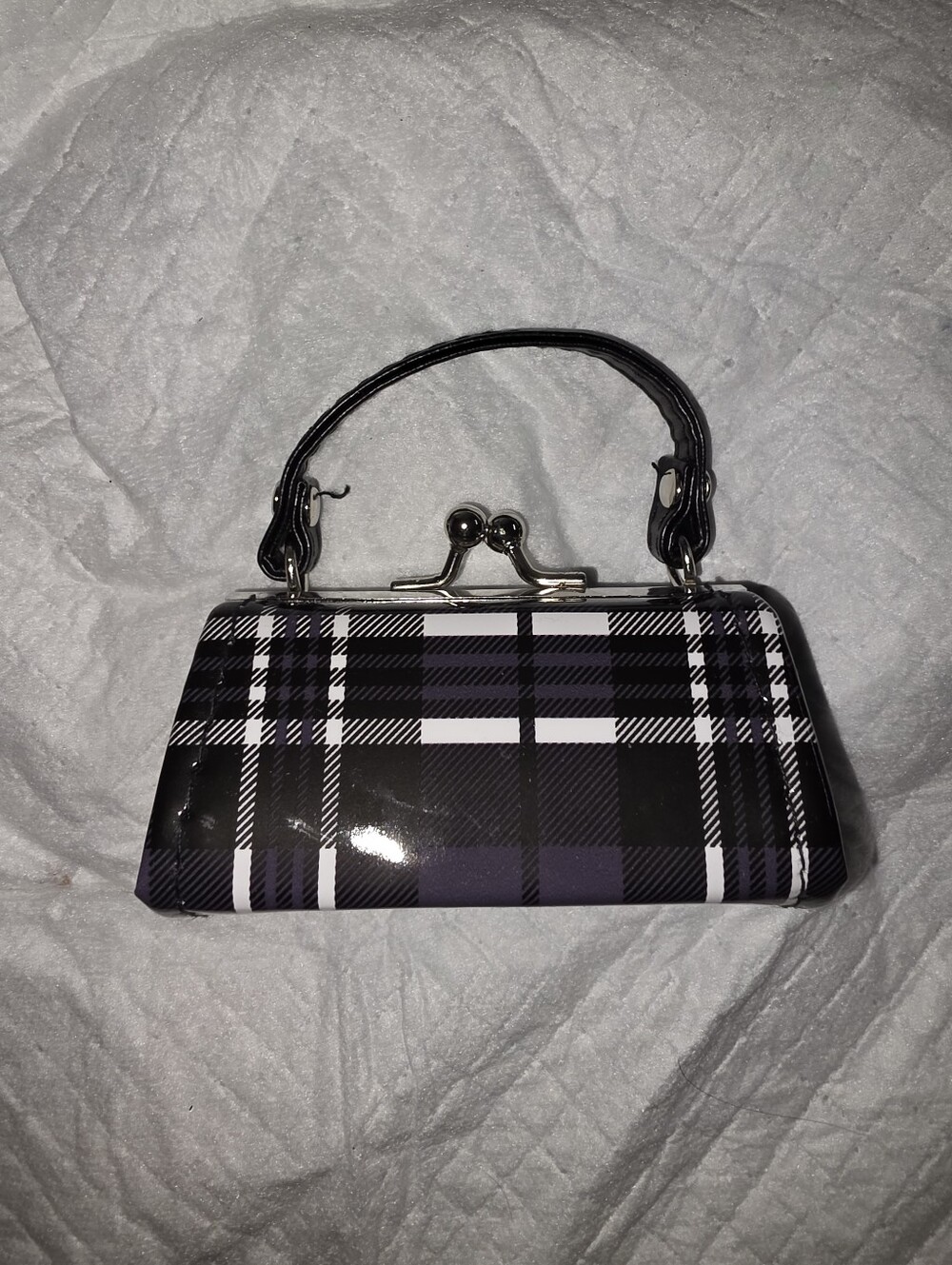 Plaid Top-Handle Women’s Clutch Bag Charm in Black and Purple